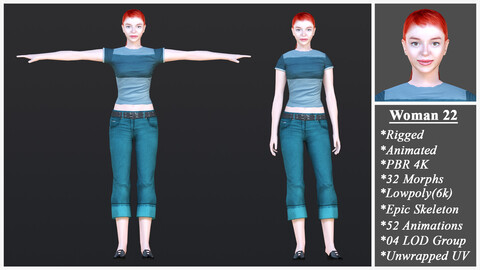 Woman 22 With 52 Animations 32 Morphs
