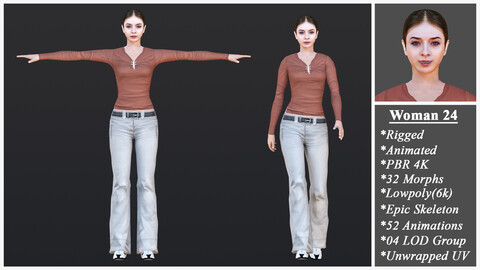 Woman 24 With 52 Animations 32 Morphs