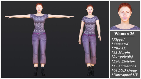 Woman 26 With 52 Animations 32 Morphs