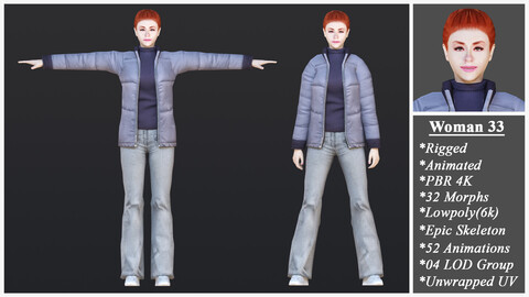 Woman 33 With 52 Animations 32 Morphs