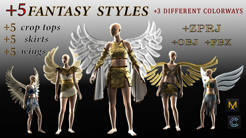 +5 Female Fantasy Styles (+5crop tops+5skirt+5wings + 3 different colorway) + ZPRJ + OBJ + FBX