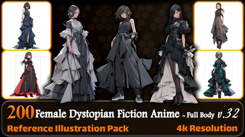 200 Female Dystopian Fiction Anime (Full Body) Reference Pack | 4K | v.32