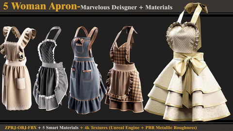 5 Woman Aprons /Marvelous Designer-OBJ-FBX-5 Smart Materials-4K Textures(unreal + PBR)