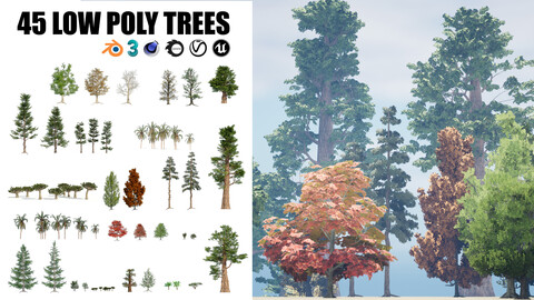 45 low poly trees collection pack