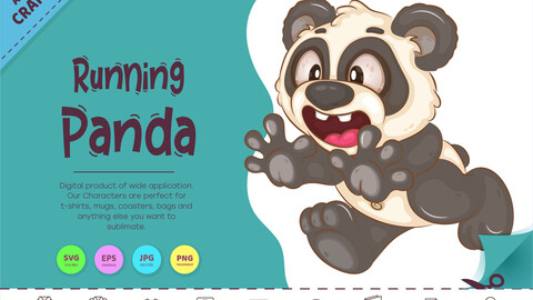 Running Cartoon Panda. Animal Art.