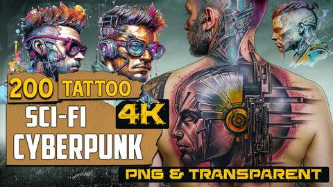 200 Sci-Fi & Cyberpunk Tattoo (PNG - Transparent Files)-4k - Vol 02