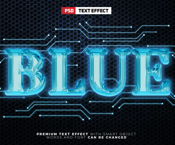 Premium PSD  Glowing game station console blue text effect smart object  mockup