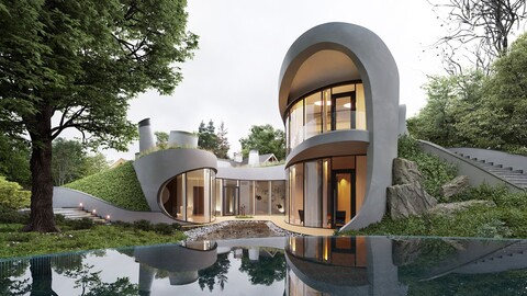♥Build：3D model of modern outdoor villa landscape ID: 472558072