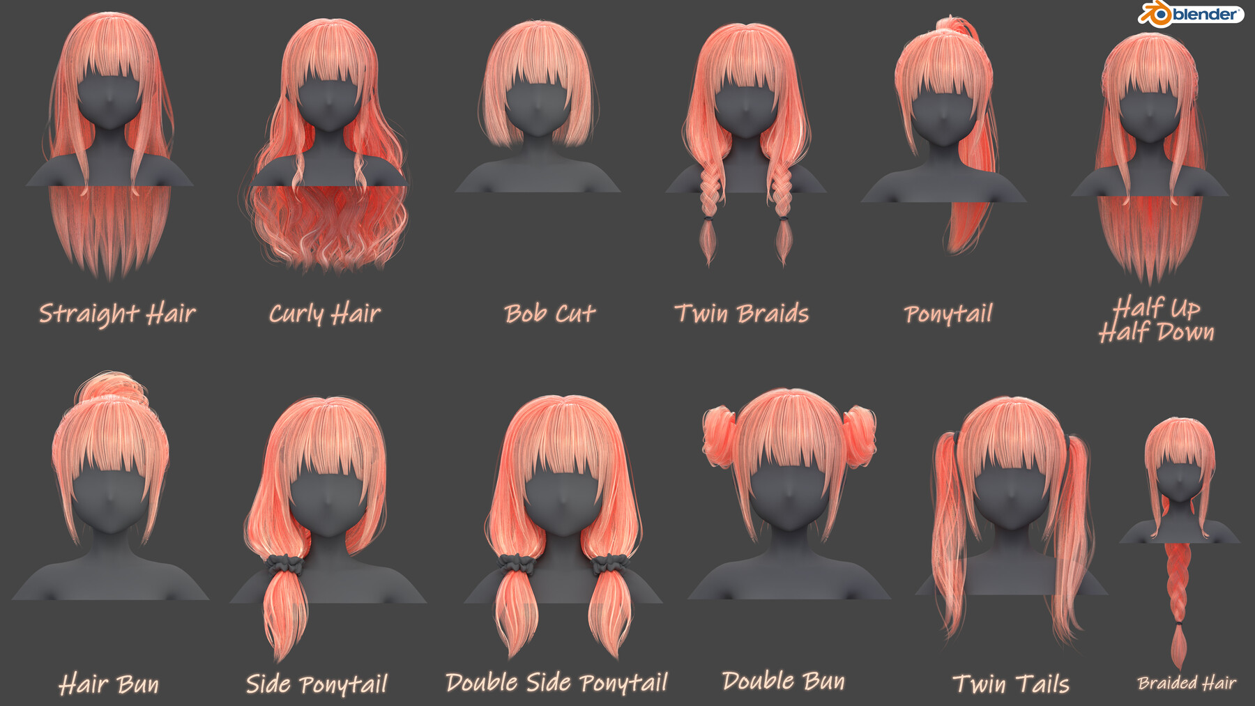 Anime Hairstyles Pack (9 types of hairstyles)