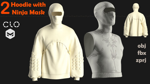 2 Hoodie with Ninja mask/clo3d/Marvelous Designer/obj+fbx+zprj