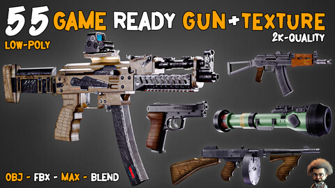 55 Professional Game-Ready Guns + Texture – Vol 01