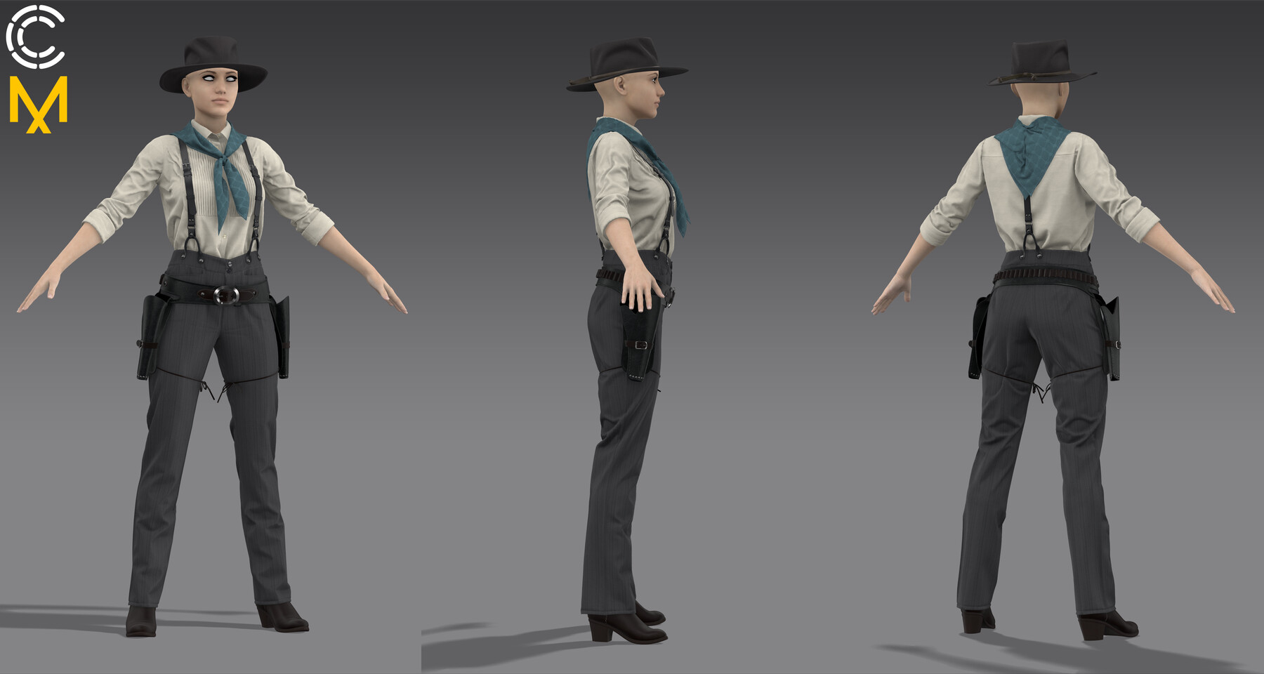 ArtStation - Cowgirl outfit 3. Marvelous Designer/Clo3d project + OBJ ...