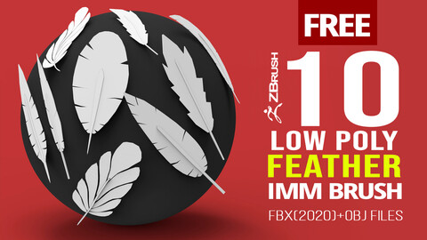 10 Low poly feather IMM brush set for Zbrush, FBX and OBJ files.