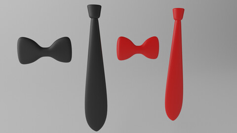 Cartoon Bow Tie and Necktie 3D model