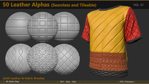 50 Leather Alphas (Seamless and Tileable) 4K