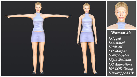Woman 40 With 52 Animations 32 Morphs