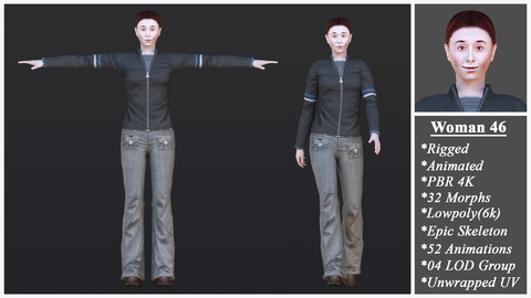 Woman 46 With 52 Animations 32 Morphs