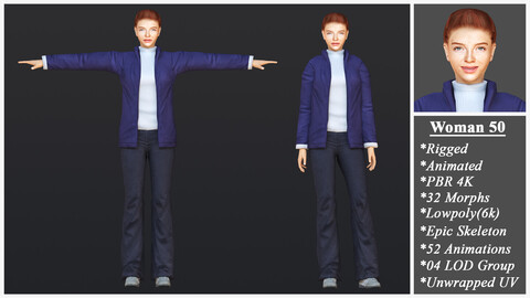 Woman 50 With 52 Animations 32 Morphs