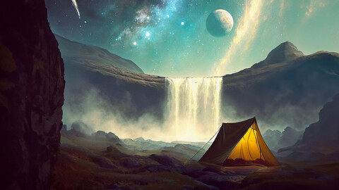 Tent Camping in Space Digital Art