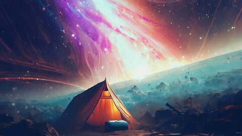 Tent Camping on a Comet in Space