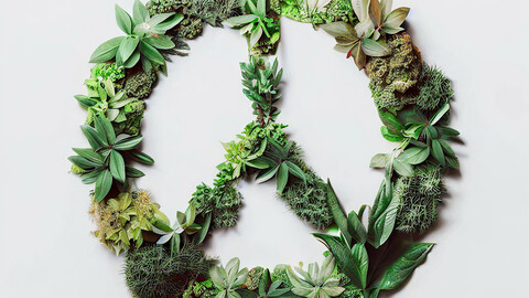 Peace Sign Made Out of Green Leaves