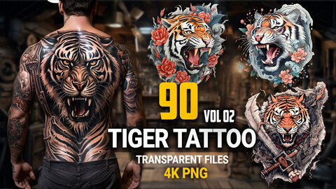 90 Tiger Tattoo (PNG & Transparent Files)-4K - Vol 02