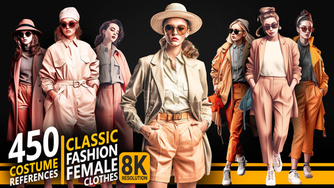 450 Classic Fashion Female Clothes - Character References | 8K Res