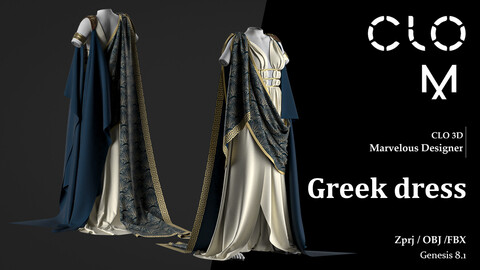 Greek  dress / Marvelous Designer/Clo3D project file + OBJ