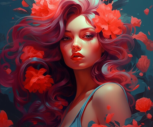 ArtStation - Ethereal Reflections: A Woman's Serenade amidst Floral ...