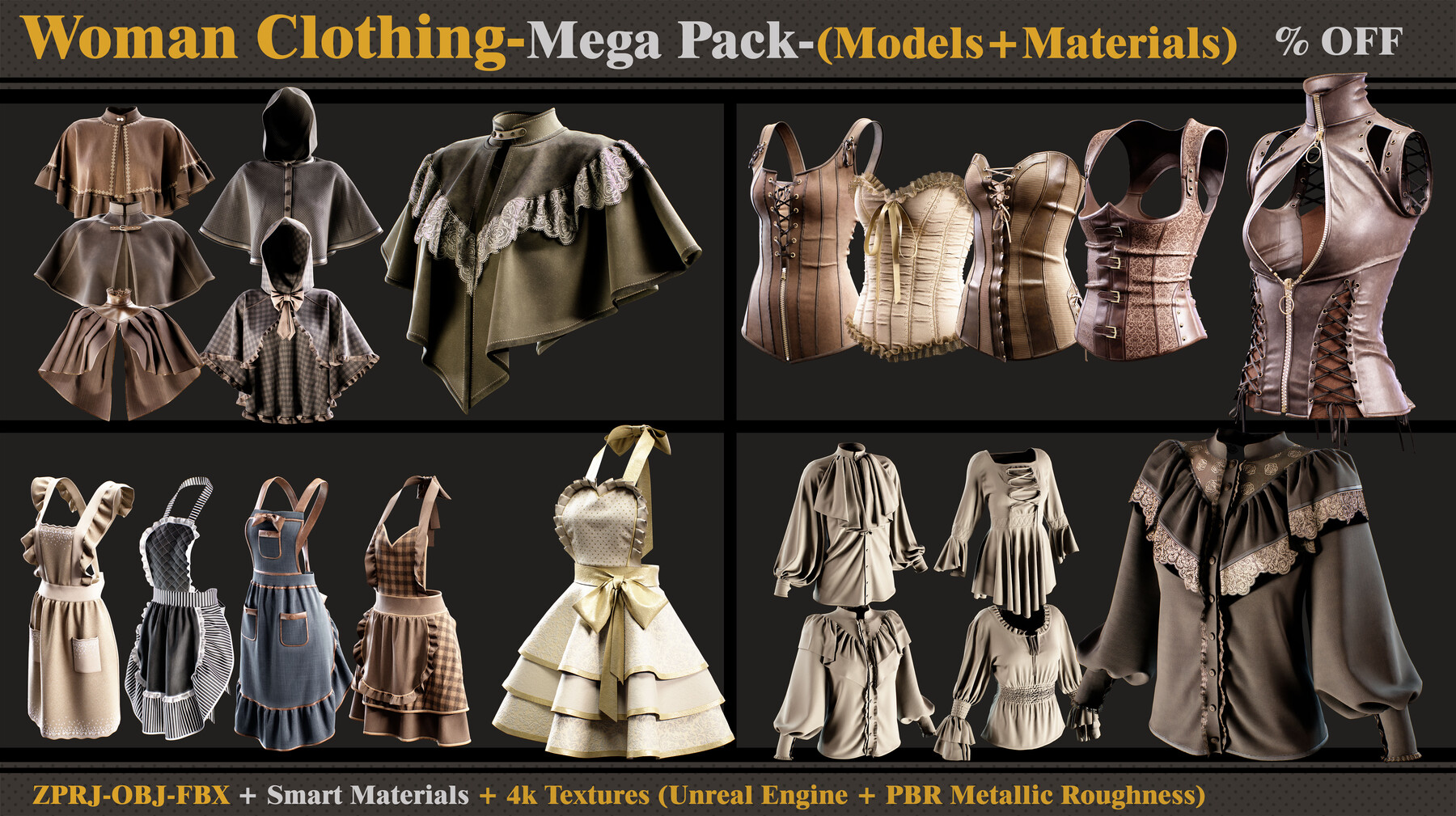Woman Clothing-Mega Pack/21 Models + Materials