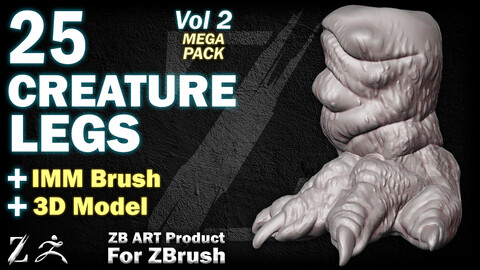 25 ZB ART Creature Legs For ZBrush (IMM Brush + 3D Model) - Vol 2