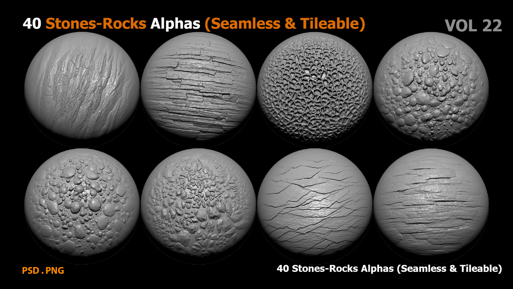 ArtStation - 40 Stones-Rocks Alphas (Seamless & Tileable) | Brushes