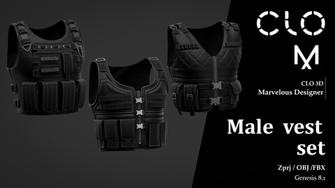 Male  vest set / Marvelous Designer/Clo3D project file + OBJ