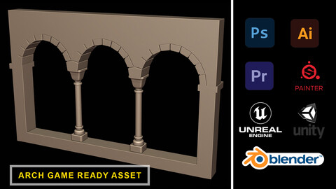 Low poly Ornate Arch and Pillars for Stylized and Realistic Renders