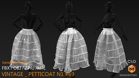 Vintage _ Petticoat N1 #69 - marvelousdesigner-clo-project-files-fbx-obj-mtl-genesis8female