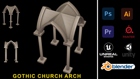 LowPoly gothic complex arch 3d object