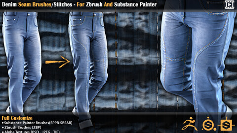 Denim Seam Brushes/Stitches - For Zbrush And Substance Painter