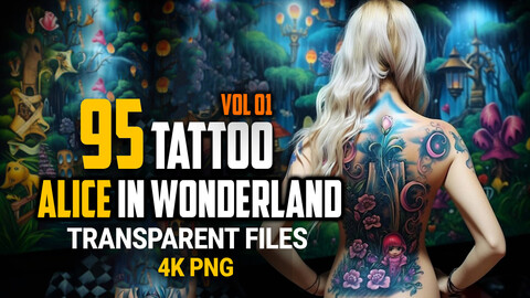 95 Alice in Wonderland Tattoo (PNG & TRANSPARENT Files)-4K - Vol 01