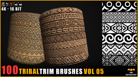 100 Tribal Trim Brushes (Border Pattern - Roll Brush) - VOL 05