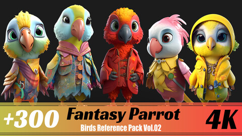 +300 Fantasy Parrot (Fantasy Creatures) Vol.02 | 4K | Reference Pack