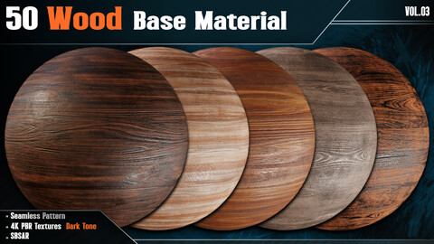 50 Wood Base Material - Vol.03 (4k PBR Textures PNG + SBSAR File)