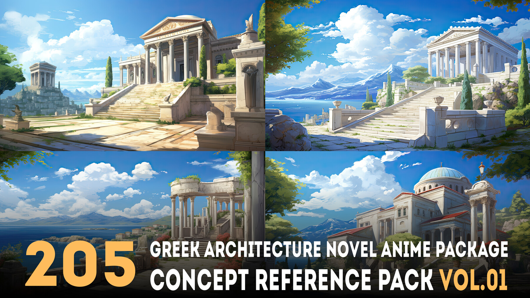 205 arts - Greek Architecture Novel Anime Package - Concept Reference Pack  Vol.01 - More Than 6K Resolution - CreatedWithAI