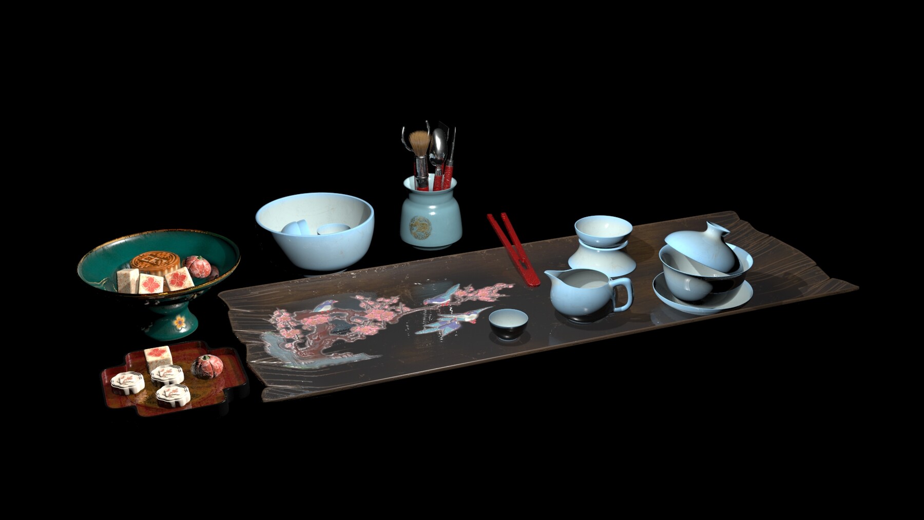 Artstation Chinese Tea Set Game Assets