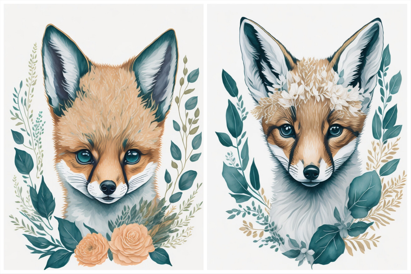 ArtStation - Cute Floral Baby Fox Painting 8 Images | Artworks