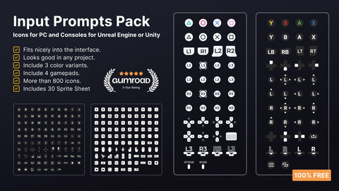 FREE Input Prompts Pack - 800 Icons for PC and Consoles for Unreal Engine or Unity