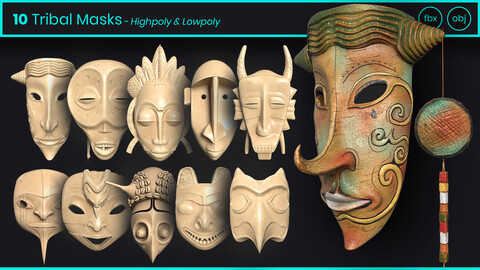 10 Tribal Masks (Highpoly and Lowpoly) Vol. 02