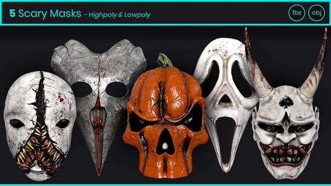 5 Scary Masks (Highpoly and Lowpoly) Vol. 03