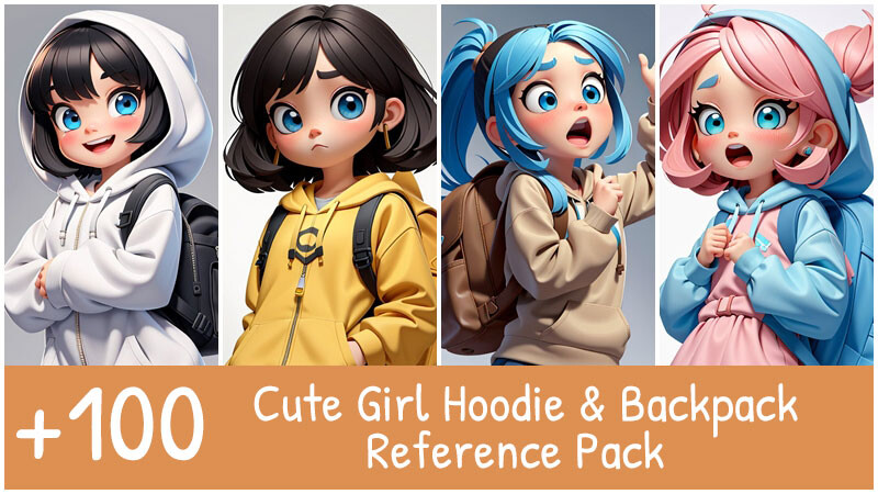 ArtStation - +100 Cute Girl with Cap & Puffy jacket Reference Pack