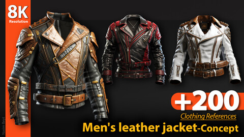 +200 Men's leather jacket. Clothing References, 8K Resolution