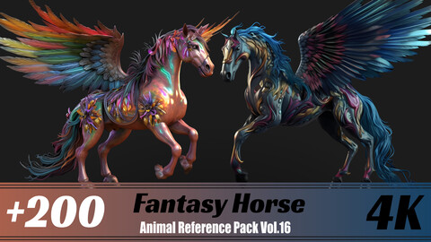 +200 Fantasy Horse | 4K | Animal Reference pack Vol.16